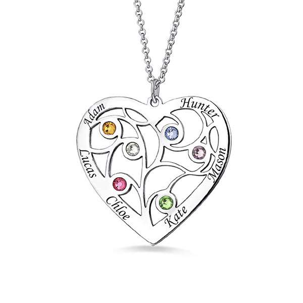 Heart Family Tree Necklace with birthstones