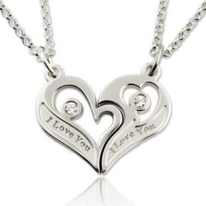 Couple's Breakable Heart Necklace With Birthstones Silver