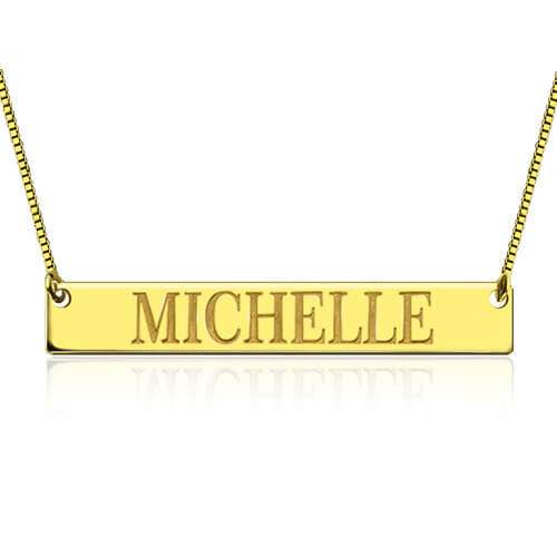 Engraved Name Bar Necklace Gold Plated