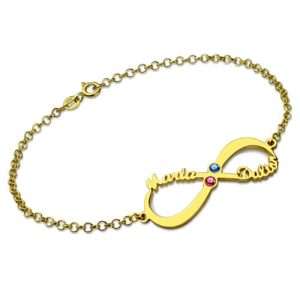 Personalized Infinity 2 Names & Birthstones Bracelet In Gold