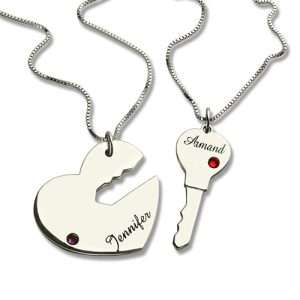 Key to My Heart Name Pendant Set For Couple Sterling Silver 925