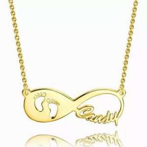 Baby Footprint Infinity Name Necklace 14k Gold Plated