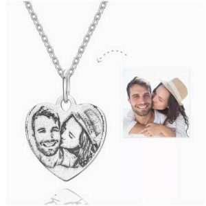 Engraved Heart Shadow Carving Photo Necklace Silver