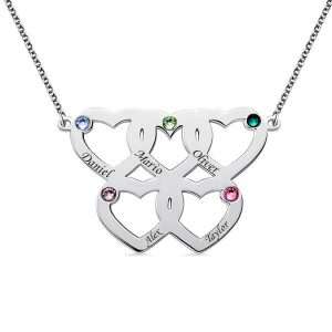 Engraved Five Hearts Necklace With Birthstones