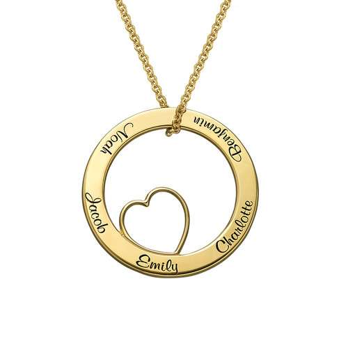 Family Love Circle Pendant Necklace with Gold Plating