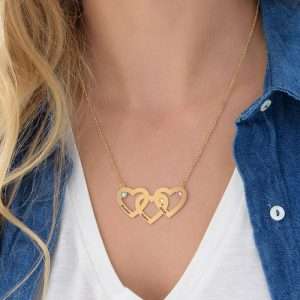 Intertwined Hearts Necklace with Birthstones - Gold Plated