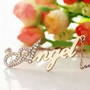 Rose Gold Script Name Necklace Initial Full Birthstones