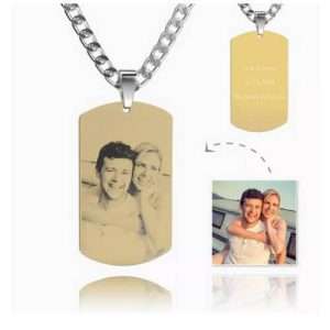 Mens Photo Engraved Tag Necklace With Engraving 18k Gold Plated Stainless Steel