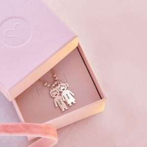 Mother's Necklace With Children Charms Rose Gold Plated