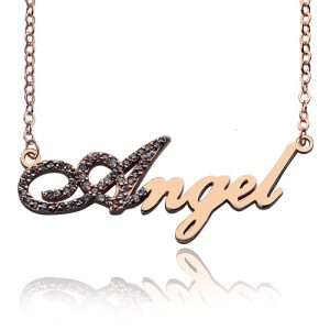 Rose Gold Script Name Necklace Initial Full Birthstones