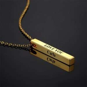 3D Engraved Bar Necklace in Gold Plating