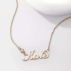 Personalized Birthstone Name Necklace Rose Gold Plated