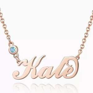 Personalized Birthstone Name Necklace Rose Gold Plated