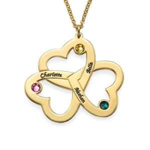 Personalized Triple Heart Necklace with Gold Plating