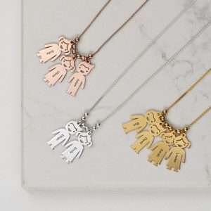 Mother's Necklace With Children Charms 14K Gold Plated