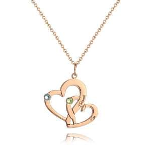 Engraved Two Heart Necklace with Rose Gold Plating