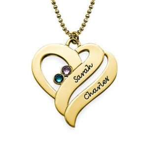 Two Hearts Forever One Necklace with Birthstones - Gold Plated