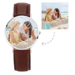 Unisex Photo Watch Brown Leather Strap