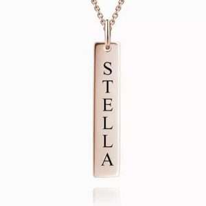 Vertical Bar Necklace With Engraving Rose Gold Plated