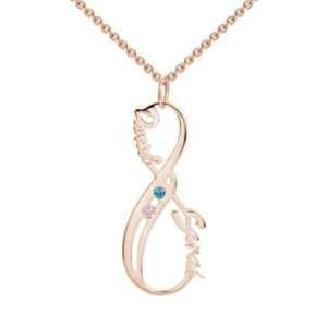 Vertical Infinity Name Necklace With Birthstones Rose Gold Plated