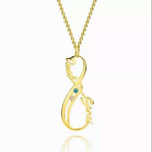 Vertical Infinity Name Necklace With Birthstones 14K Gold Plated