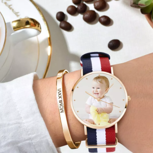 Womens Rose Goldtone Photo Watch Color Nylon Strap