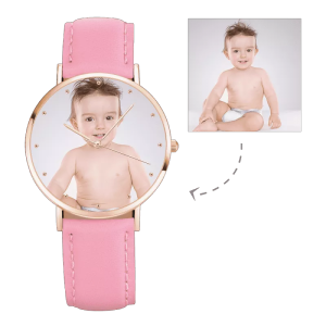 Womens Rose Goldtone Photo Watch Pink Leather Strap