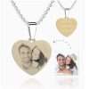 Womens Heart Photo Engraved Tag Necklace With Engraving 18k Gold Plated Stainless Steel