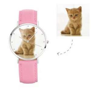 Womens Photo Watch Pink Leather Strap